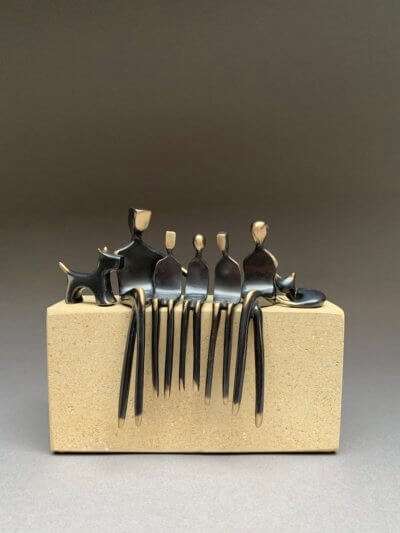 large bronze family with pets