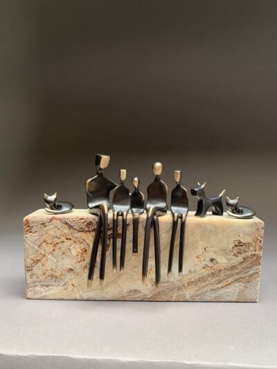 Family of 5 with Pets Bronze Sculpture by Yenny Cocq