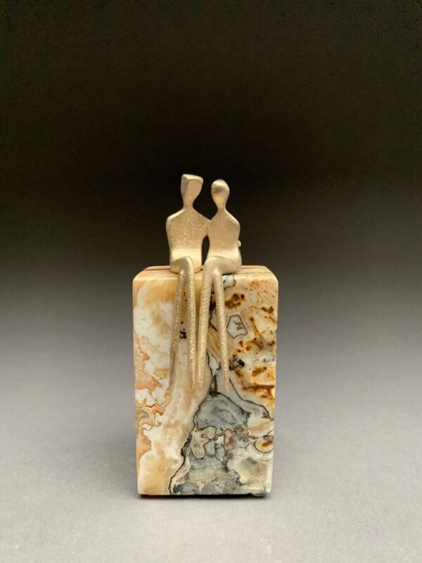 brushed bronze miniature couple sculpture