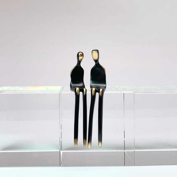 Soulmates 10-inch bronze figurative sculpture by artist Yenny Cocq