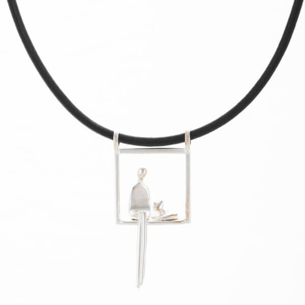 Lady with cat sterling pendant by Yenny Cocq with leather cord