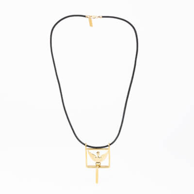 gold angel with leather chain