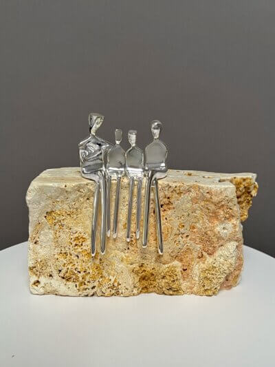 silver family portrait, custom family, sculpture, Family of 4 silver plate 4.5"