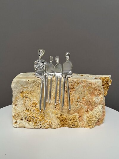 silver family portrait, custom family, sculpture, Family of 4 silver plate 4.5"