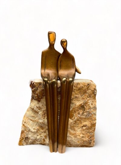 Couple sculpture in bronze, custom gift for her. Arm around lover