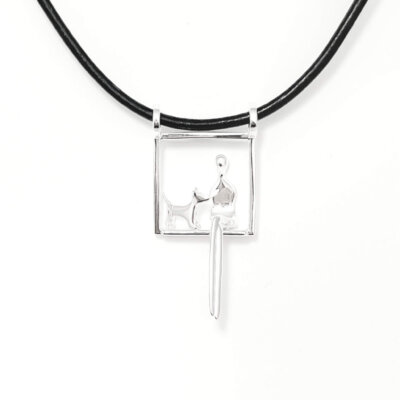 Woman with Dog Pendant in Silver