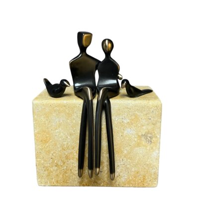 Caress with Birds Couple Bronze Sculpture Valentine
