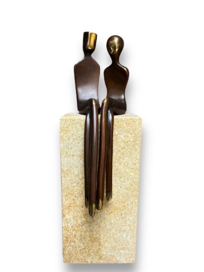 Elegant Couple Dark Patina 6.5" on Limestone, fine art sculpture,